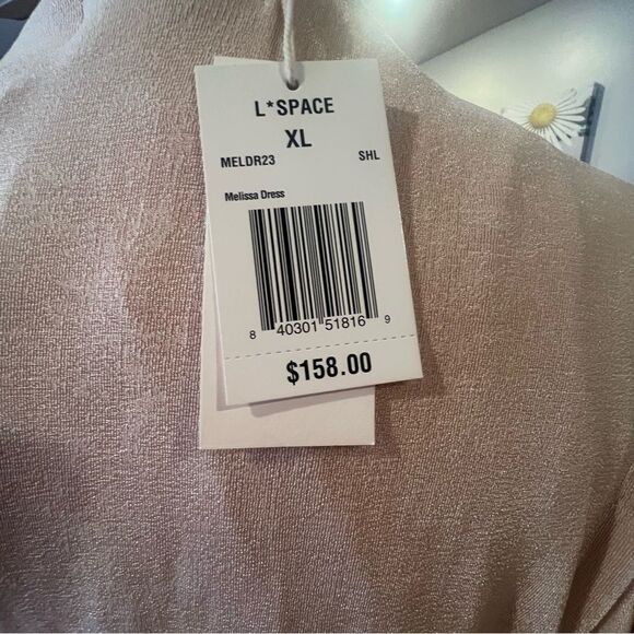 NWT l*space women's melissa dress size xl in light pink shimmer w/ ruched‎ side - Picture 12 of 14